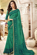 Sea Green Stone Work Printed Georgette Saree