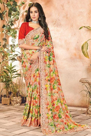 Sepia Pink Georgette Saree