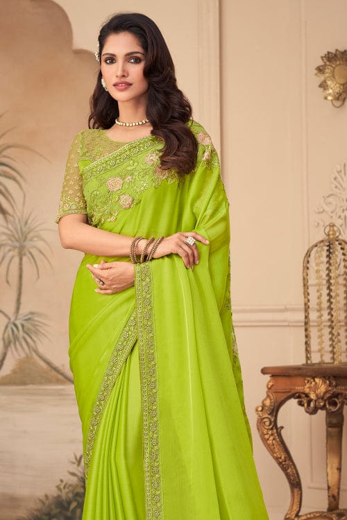 green georgette saree