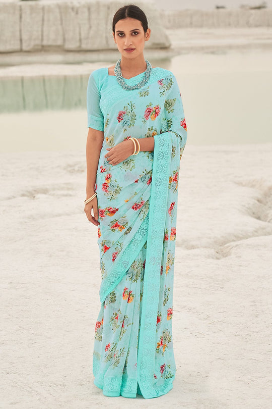 blue georgette saree