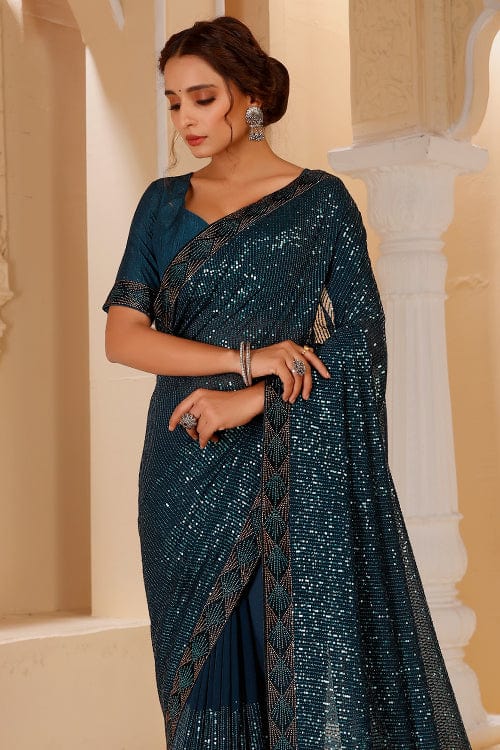 blue georgette saree