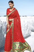 Spanish Red Printed Georgette Saree