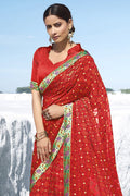 Spanish Red Printed Georgette Saree