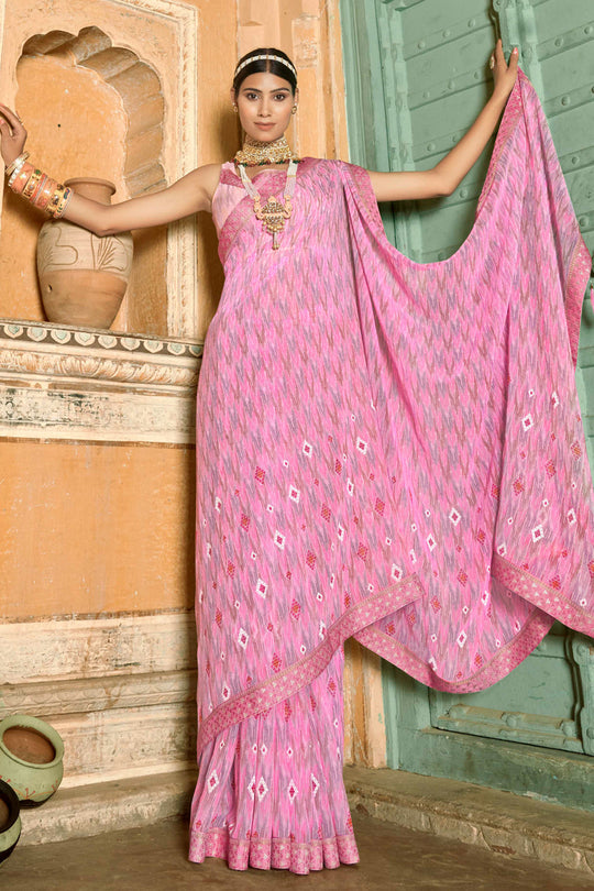 pink georgette saree