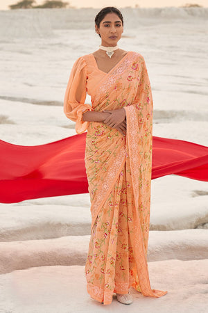 Tangerine Orange Georgette Saree