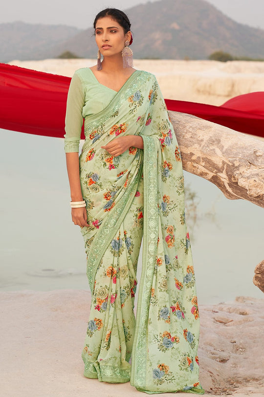 green georgette saree