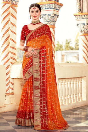 orange georgtte saree