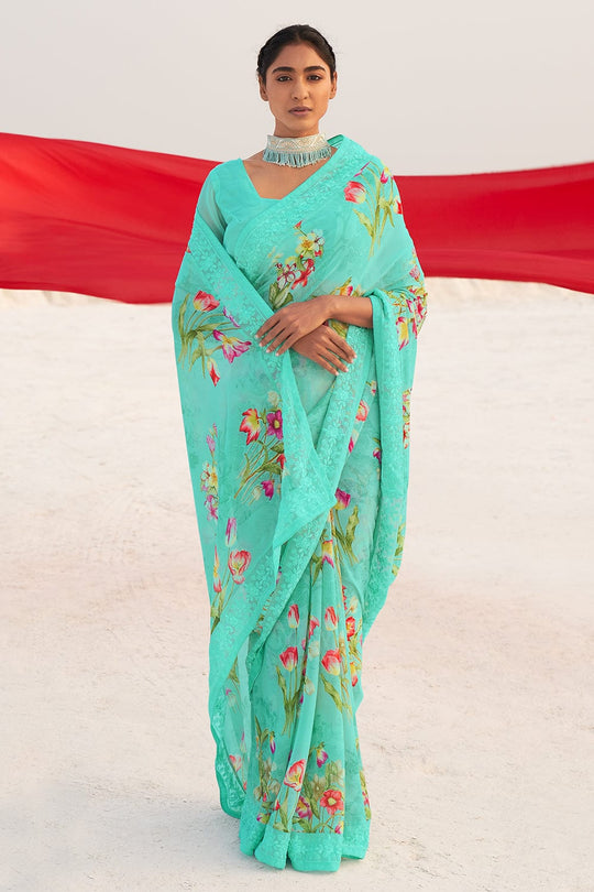 blue georgette saree