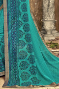 Turquoise Blue Stone Work Printed Georgette Saree