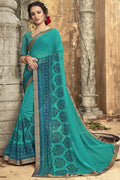 Turquoise Blue Stone Work Printed Georgette Saree