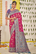 Pink And Lilac Banarasi Saree