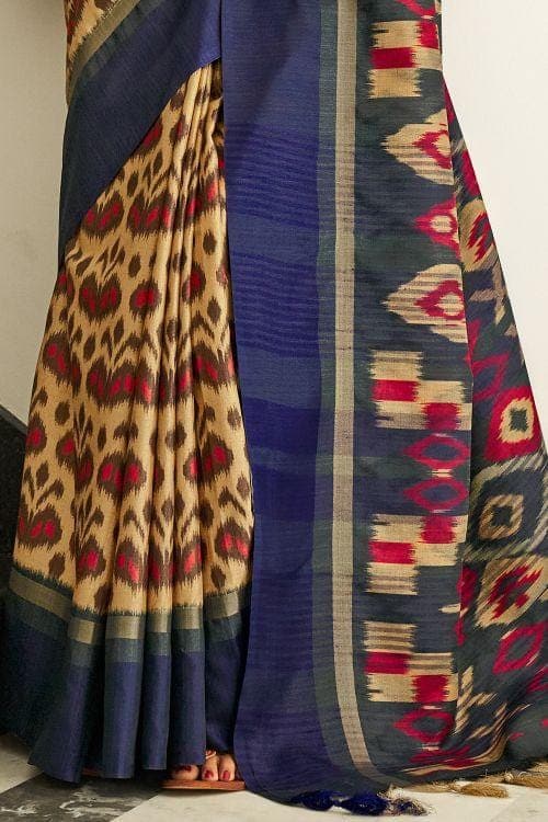 Blue And Cream Ikat Saree