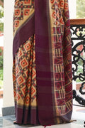 Brown And Cream Ikat Saree