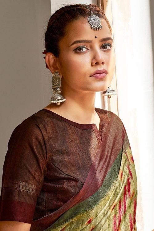Brown And Cream Ikat Saree