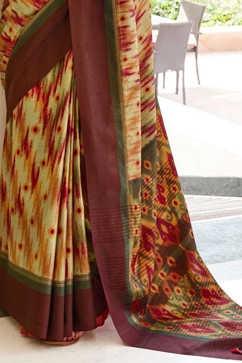 Brown And Cream Ikat Saree
