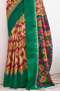 Green And Cream Ikat Saree