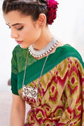 Green And Cream Ikat Saree