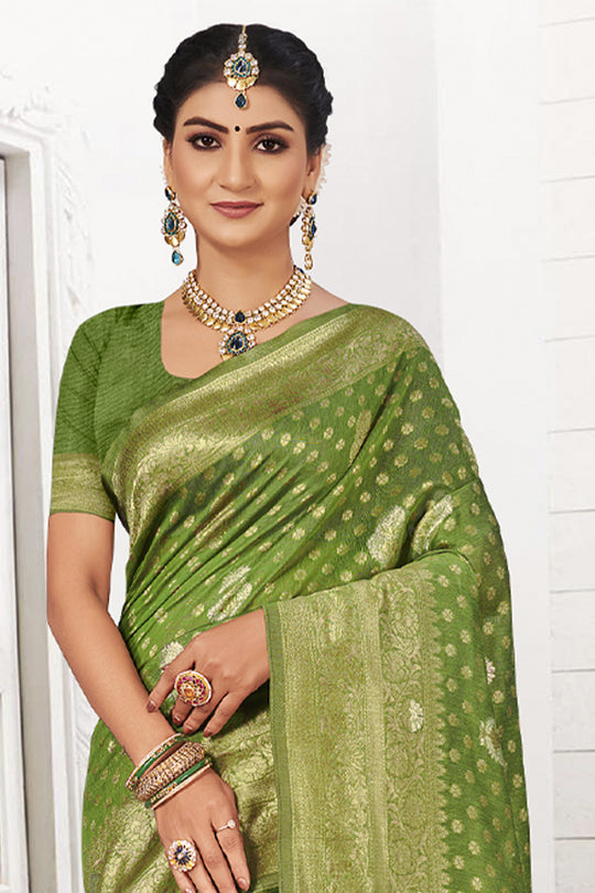 Olive Green Silk Saree
