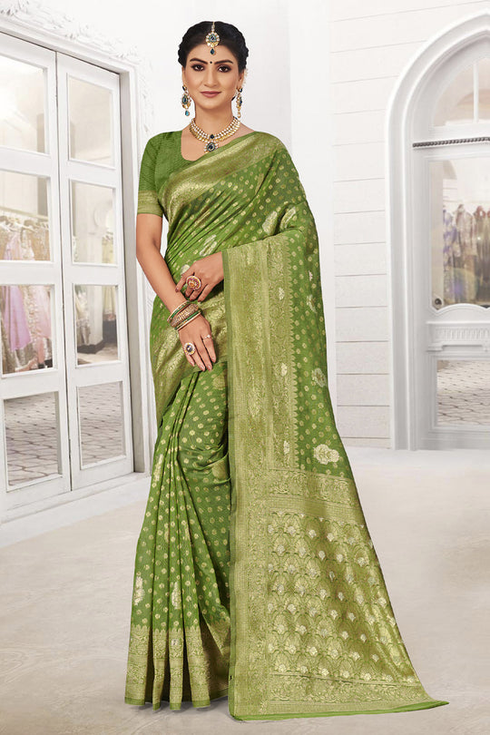 Olive Green Silk Saree