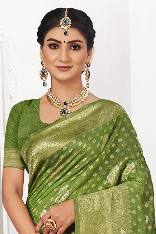 Olive Green Silk Saree