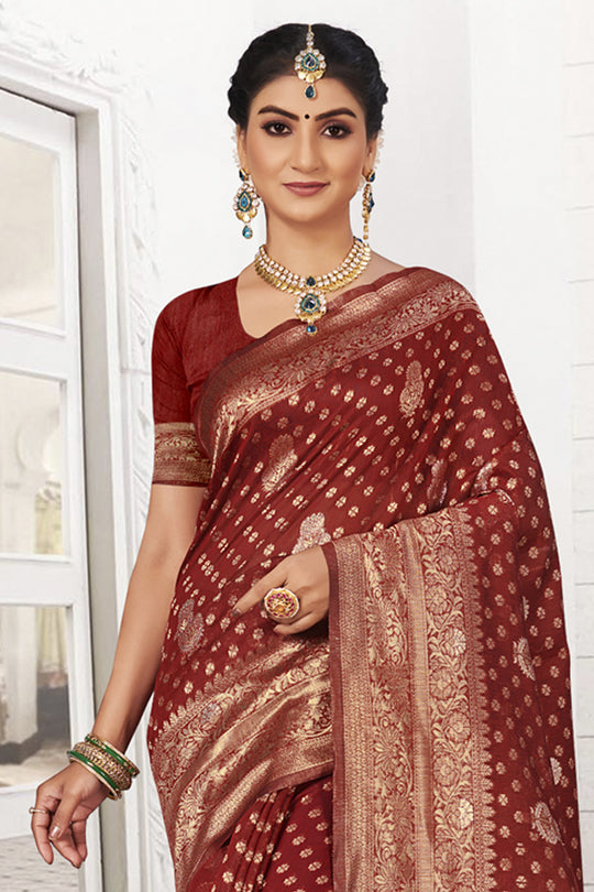 Burgendy Maroon Silk Saree
