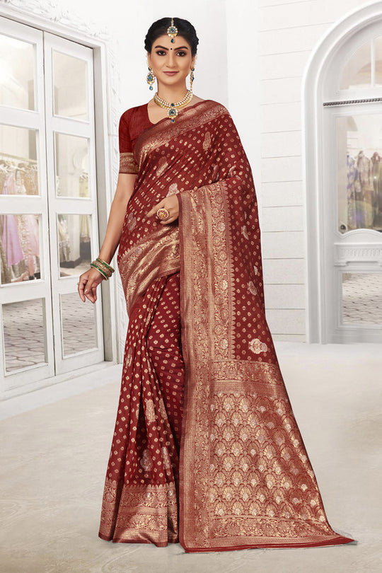 Burgendy Maroon Silk Saree