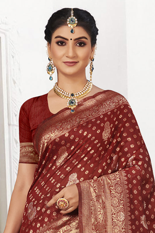 Burgendy Maroon Silk Saree