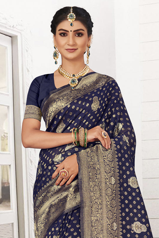 Navy Blue Silk Saree