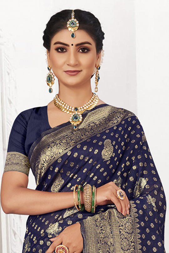Navy Blue Silk Saree