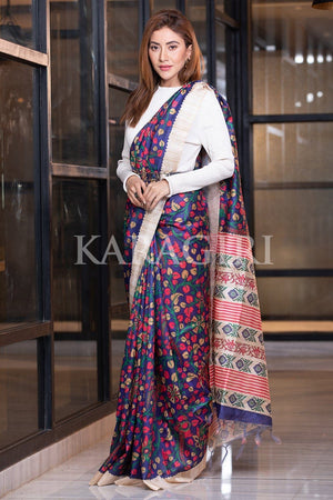 Berry Blue Kalamkari Saree