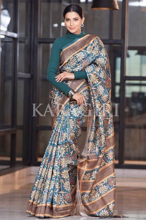 Cerulean Blue Kalamkari Saree
