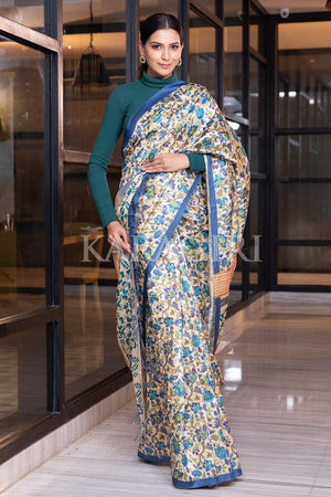 Cobalt Blue Kalamkari Saree