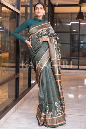 Fern Green Kalamkari Saree