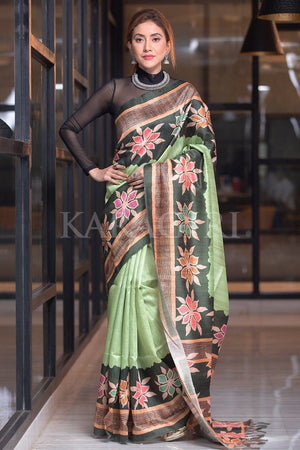 Lime Green Kalamkari Saree