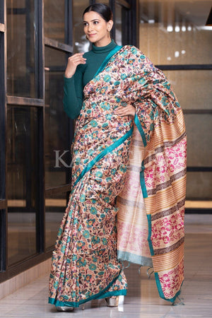 Olympic Blue Kalamkari Saree