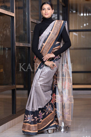 Gray Kalamkari Saree