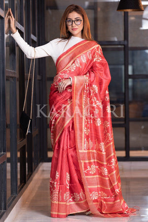 Red Kalamkari Saree