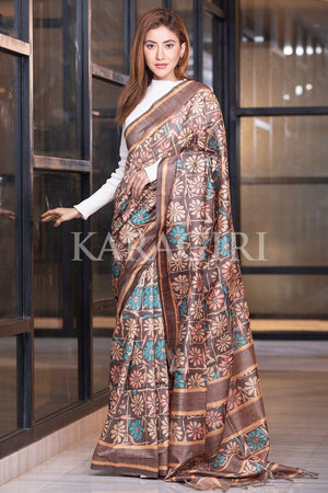 Tawny Brown Kalamkari Saree