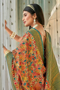 orange kalamkari saree