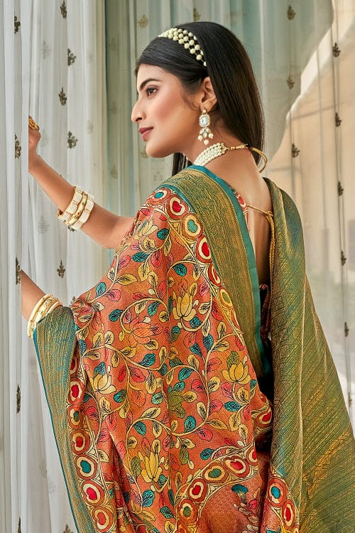 orange kalamkari saree