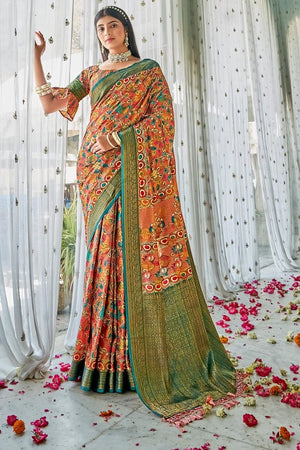 Tiger Orange Kalamkari Saree
