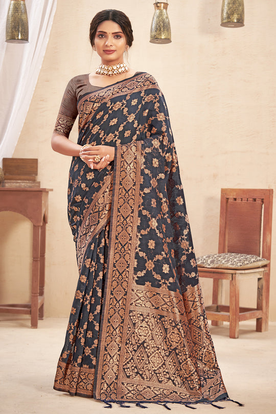 Denim Blue Cotton Saree