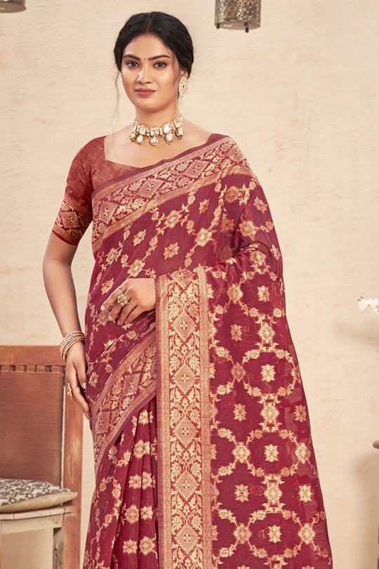 Deep Maroon Cotton Saree