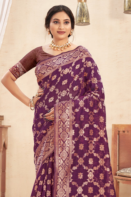 Mulberry Wine Cotton Saree