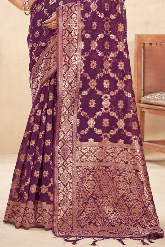 Mulberry Wine Cotton Saree