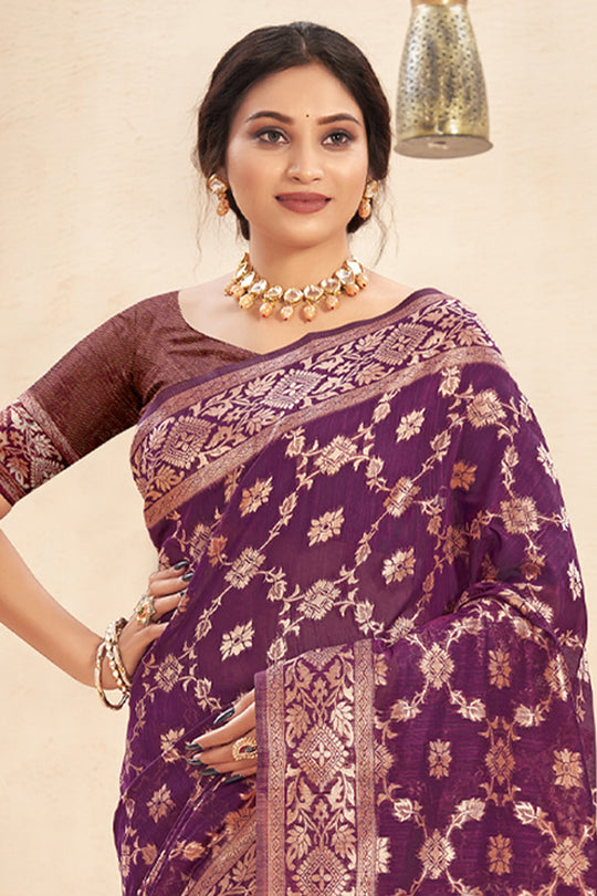 Mulberry Wine Cotton Saree