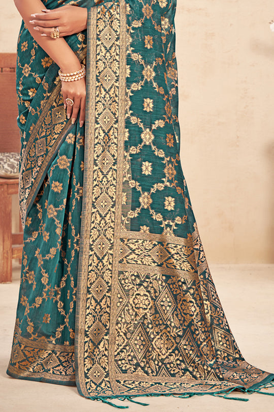 Seafoam Green Cotton Saree