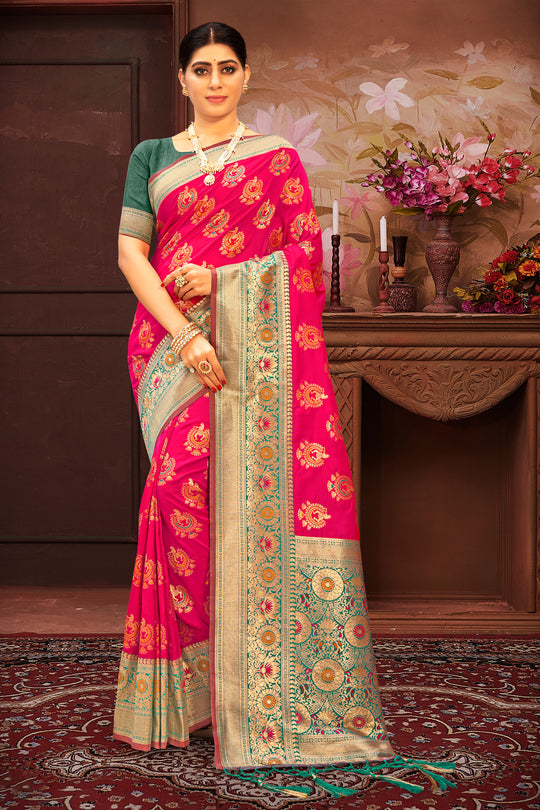 Hot Pink Banarasi Saree