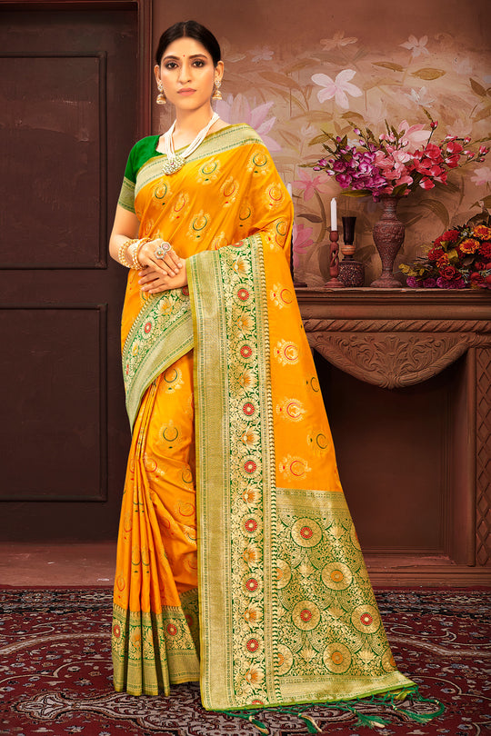 Marigold Yellow Banarasi Saree