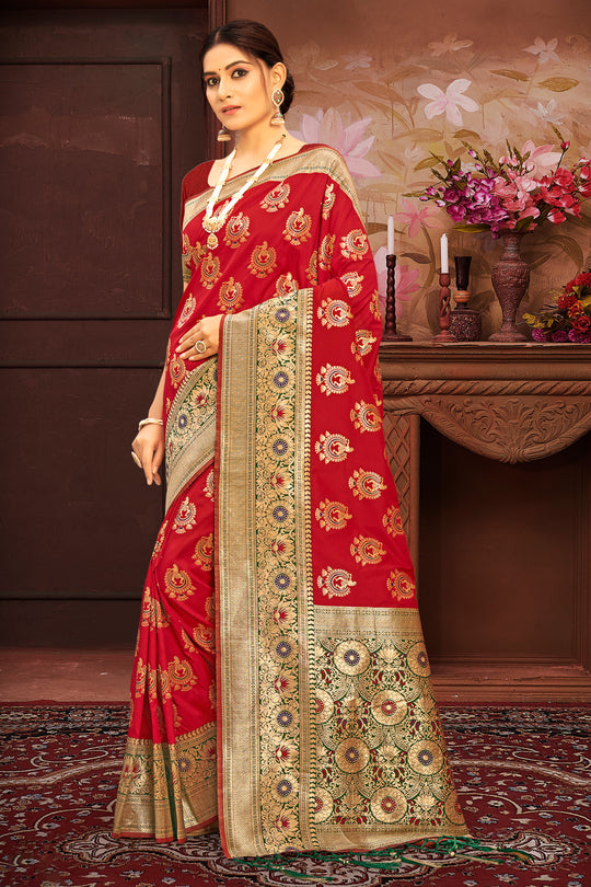 Scarlet Red Banarasi Saree